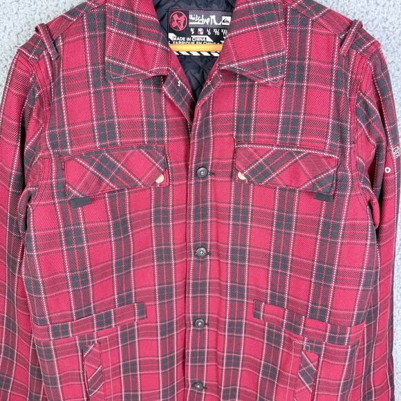 Vintage Y2K Quiksilver Quilted Flannel Shacket Red Black Plaid Mens M Surf Skate - Picture 10 of 11